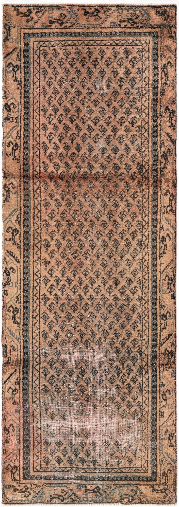  3' 3 x 9' 2  Hand Knotted Ultra Vintage Persian Wool Runner Rug