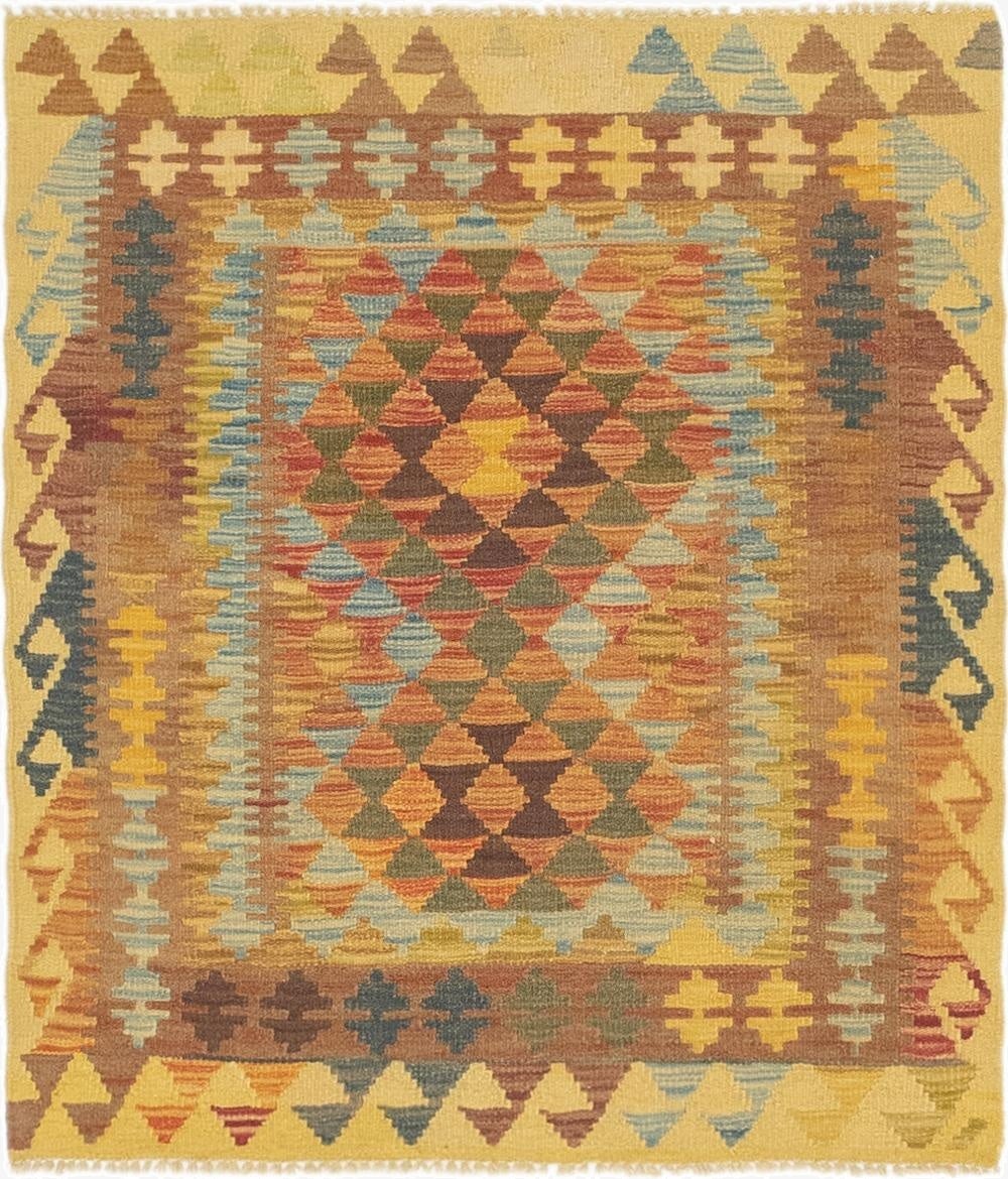  3' x 3' 6  Hand Woven Kilim Maymana Wool Square Rug