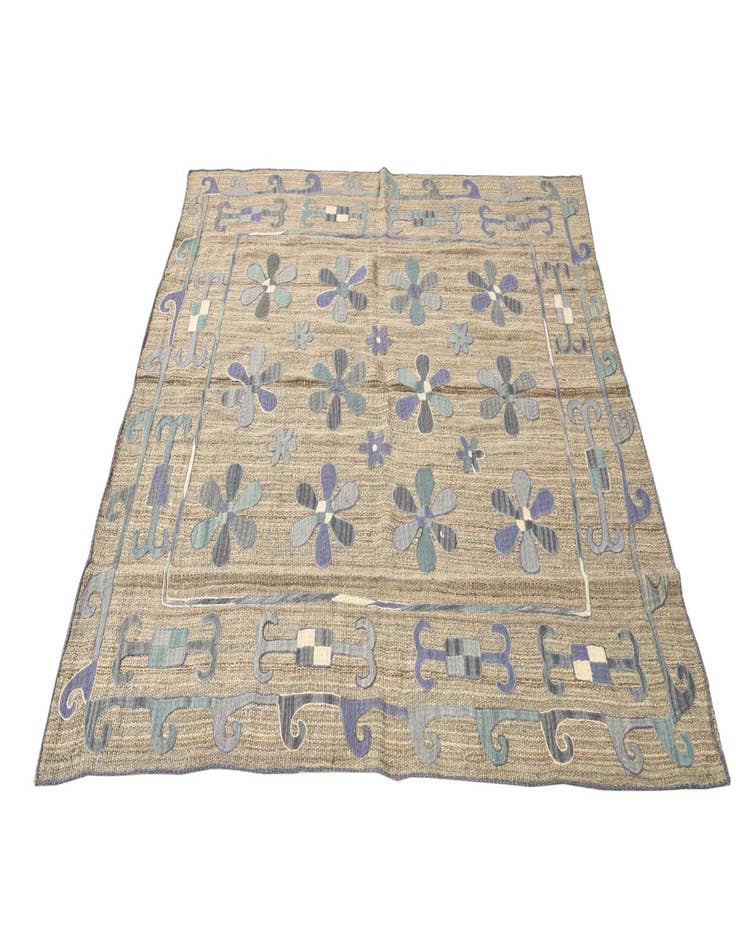 Detail image of  5' 5 x 5' 7  Hand Woven Kilim Suzani Wool Square Rug