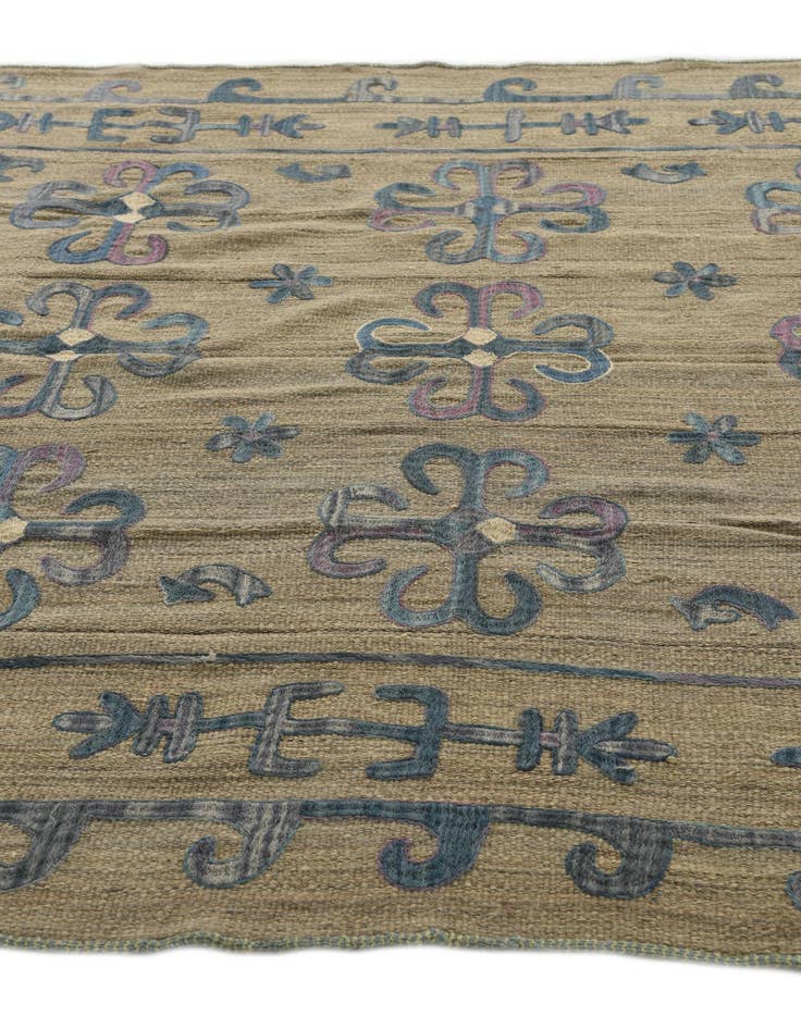 Detail image of  6' x 7' 1  Hand Woven Kilim Suzani Wool Square Rug