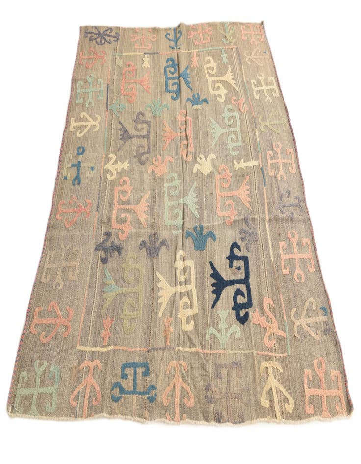 Detail image of  5' x 5' 10  Hand Woven Kilim Suzani Wool Square Rug