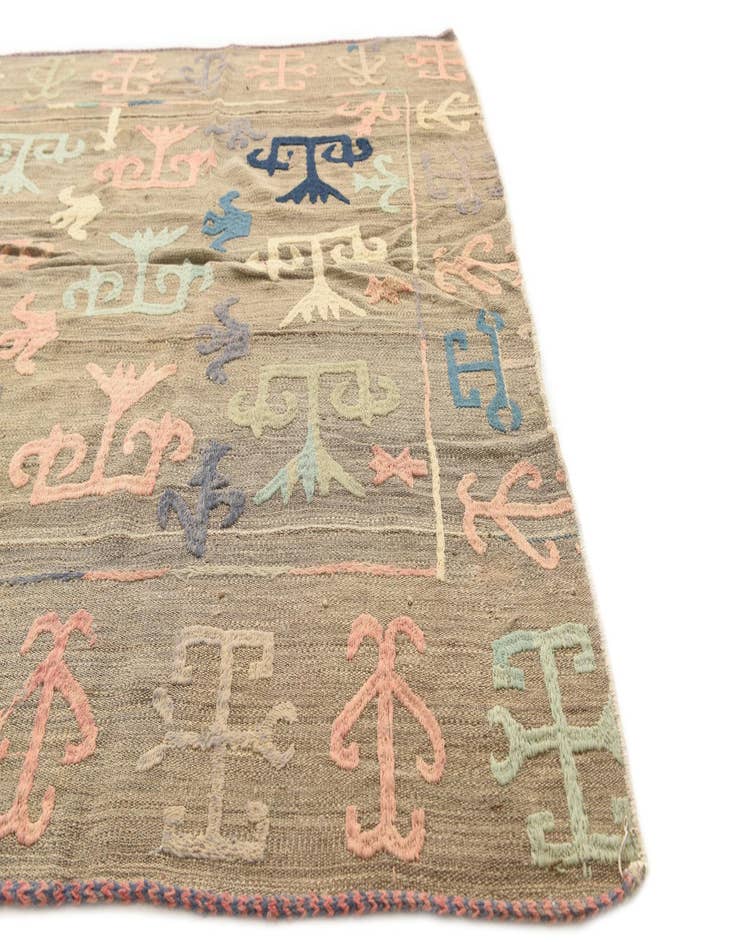 Detail image of  5' x 5' 10  Hand Woven Kilim Suzani Wool Square Rug