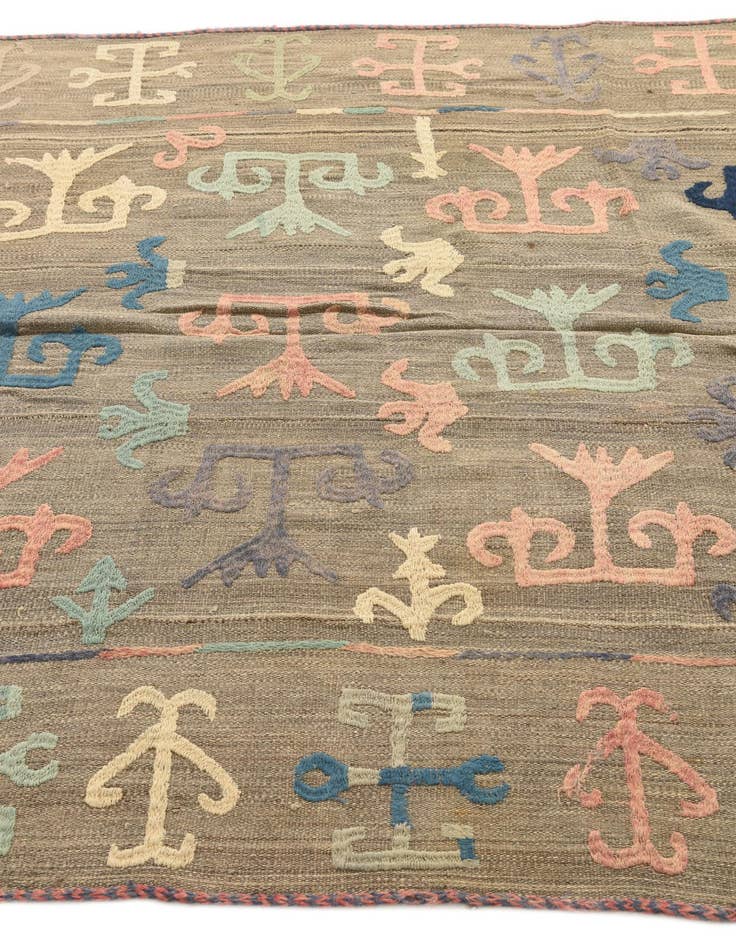 Detail image of  5' x 5' 10  Hand Woven Kilim Suzani Wool Square Rug