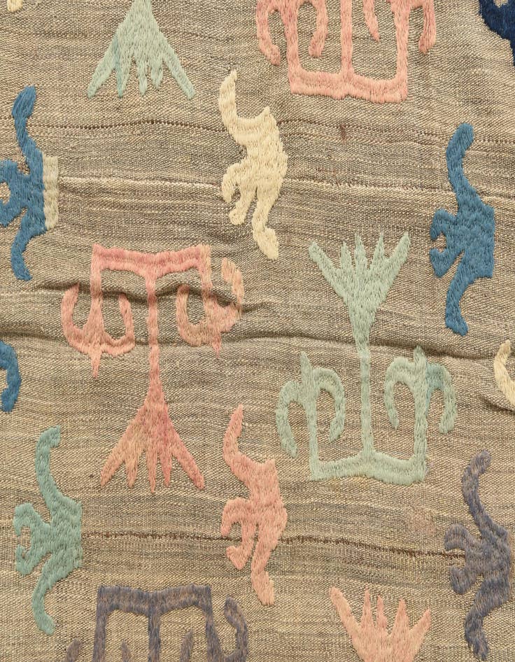 Detail image of  5' x 5' 10  Hand Woven Kilim Suzani Wool Square Rug