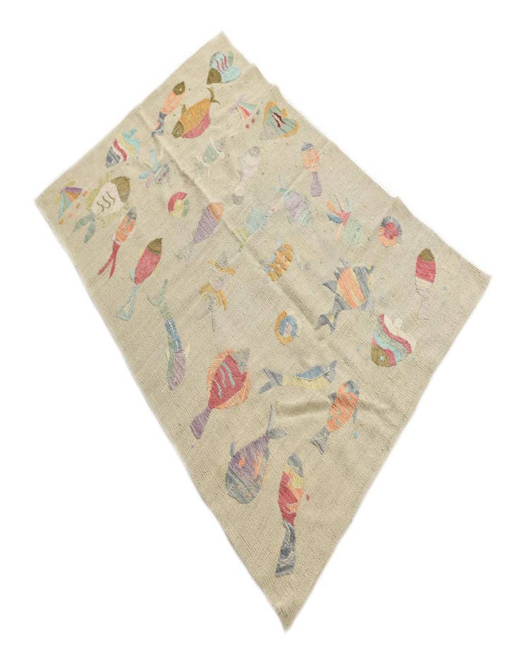 Detail image of  8' 7 x 9'  Hand Woven Kilim Suzani Wool Square Rug