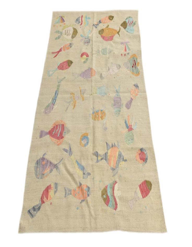 Detail image of  8' 7 x 9'  Hand Woven Kilim Suzani Wool Square Rug