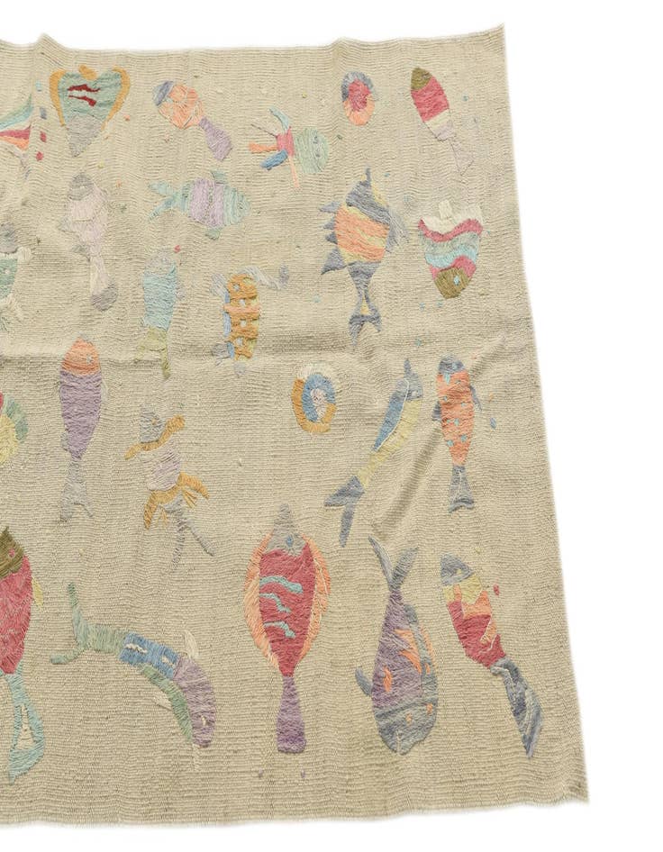 Detail image of  8' 7 x 9'  Hand Woven Kilim Suzani Wool Square Rug