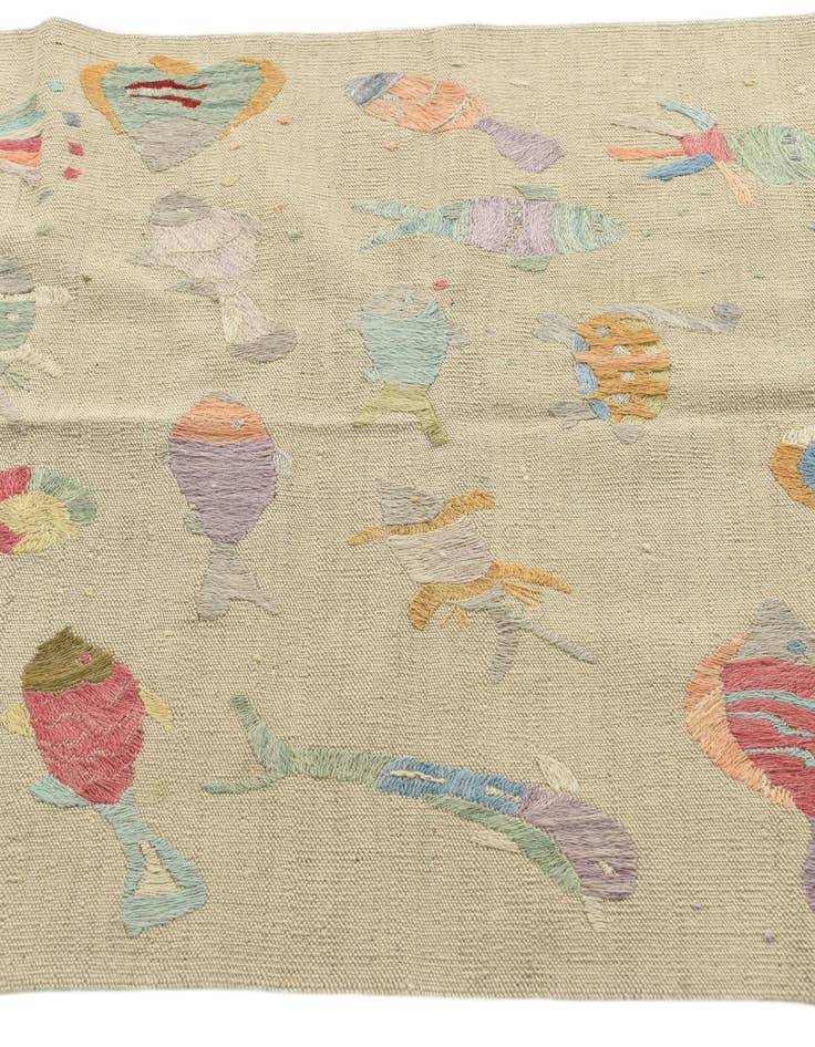 Detail image of  8' 7 x 9'  Hand Woven Kilim Suzani Wool Square Rug