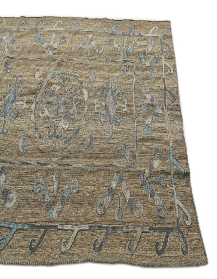 Detail image of  5' 3 x 6' 5  Hand Woven Kilim Suzani Wool Square Rug