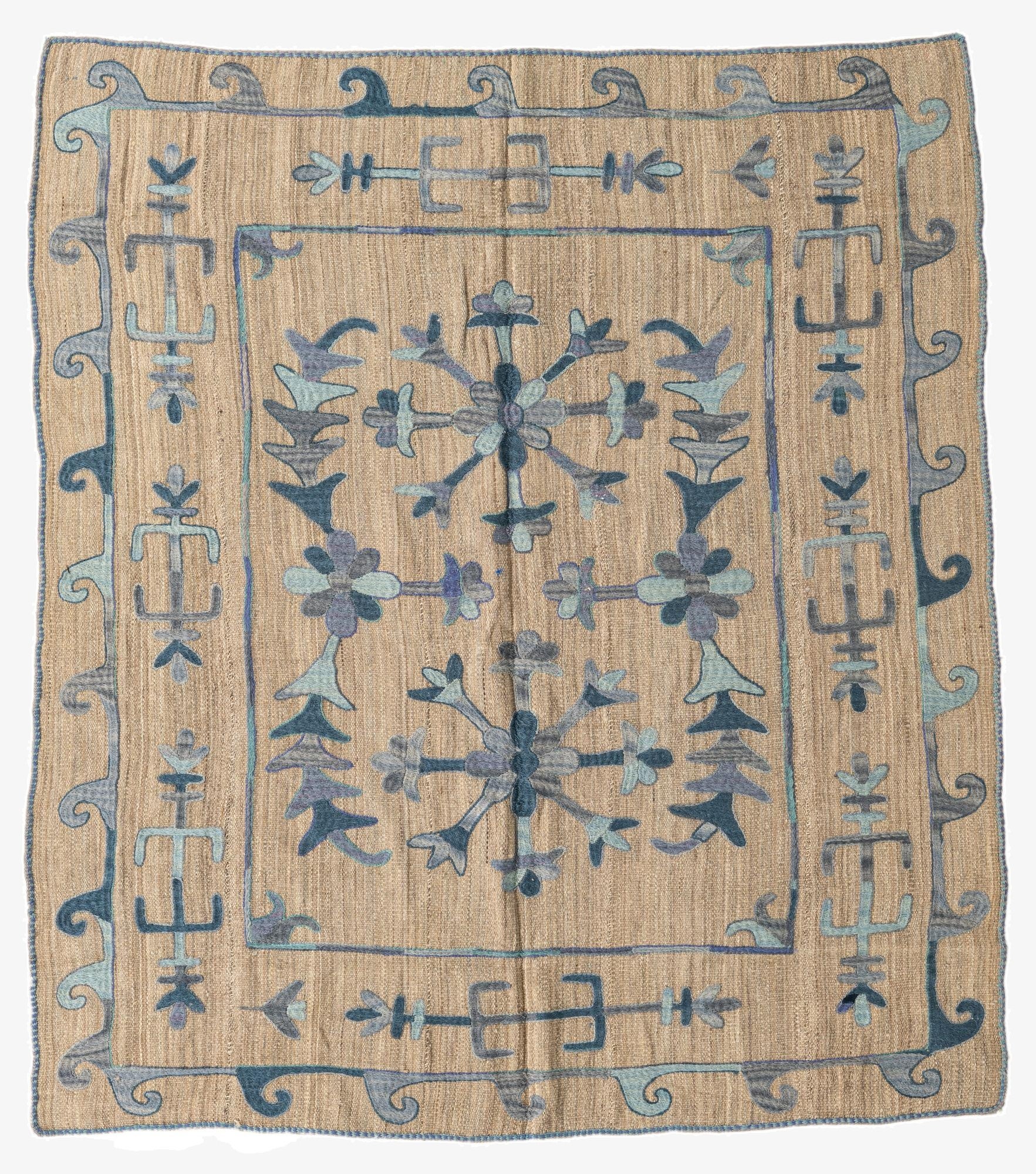  5' 2 x 5' 10  Hand Woven Kilim Suzani Wool Square Rug