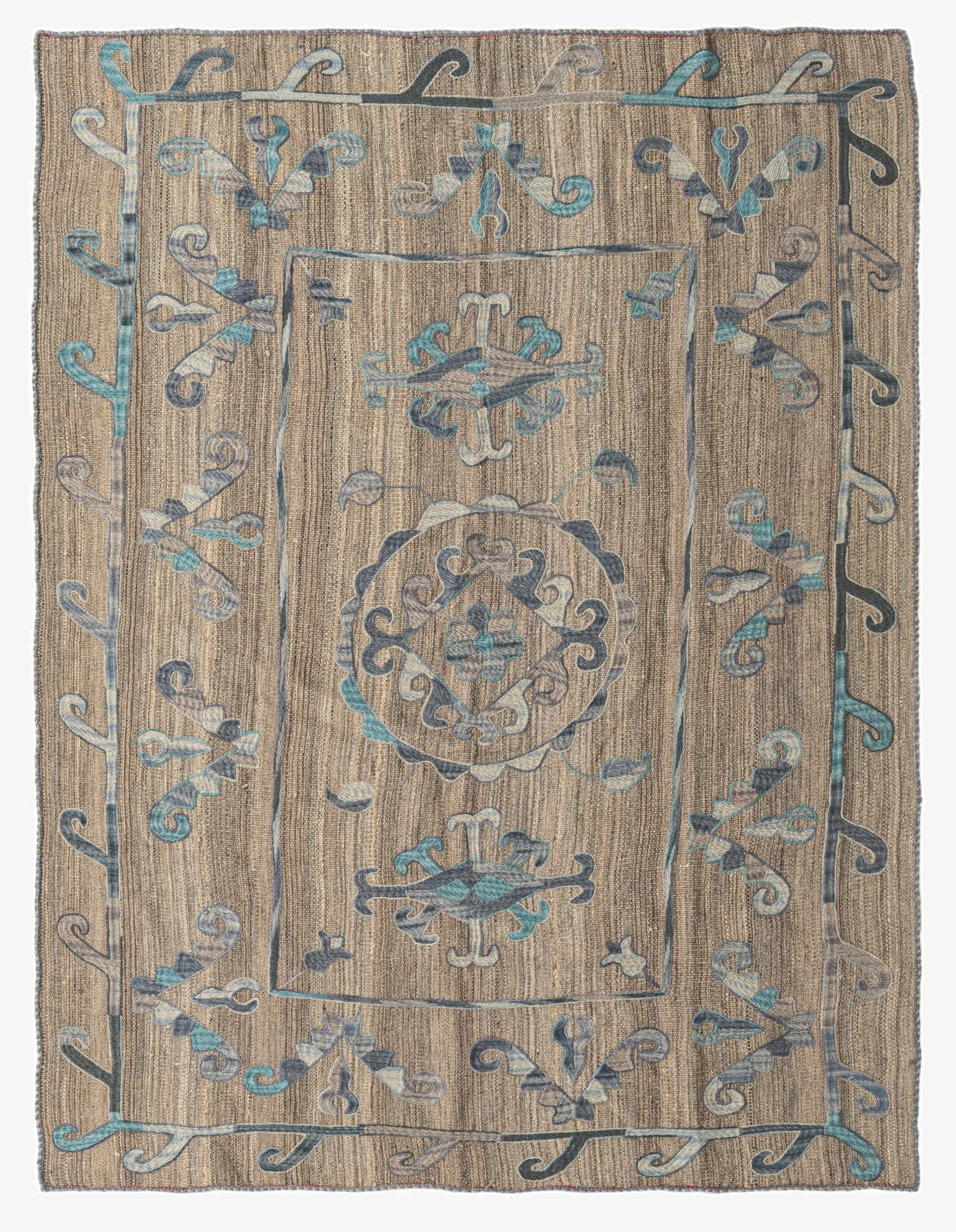  5' 3 x 6' 5  Hand Woven Kilim Suzani Wool Square Rug