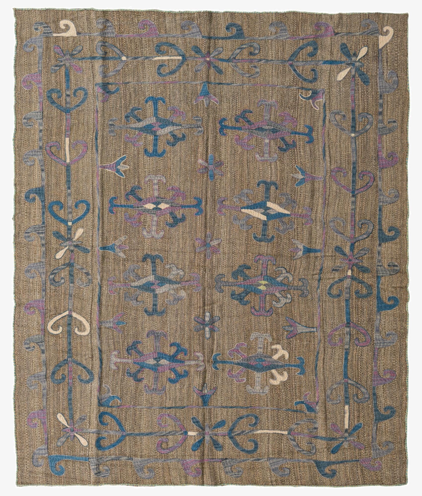  5' 8 x 6' 9  Hand Woven Kilim Suzani Wool Square Rug