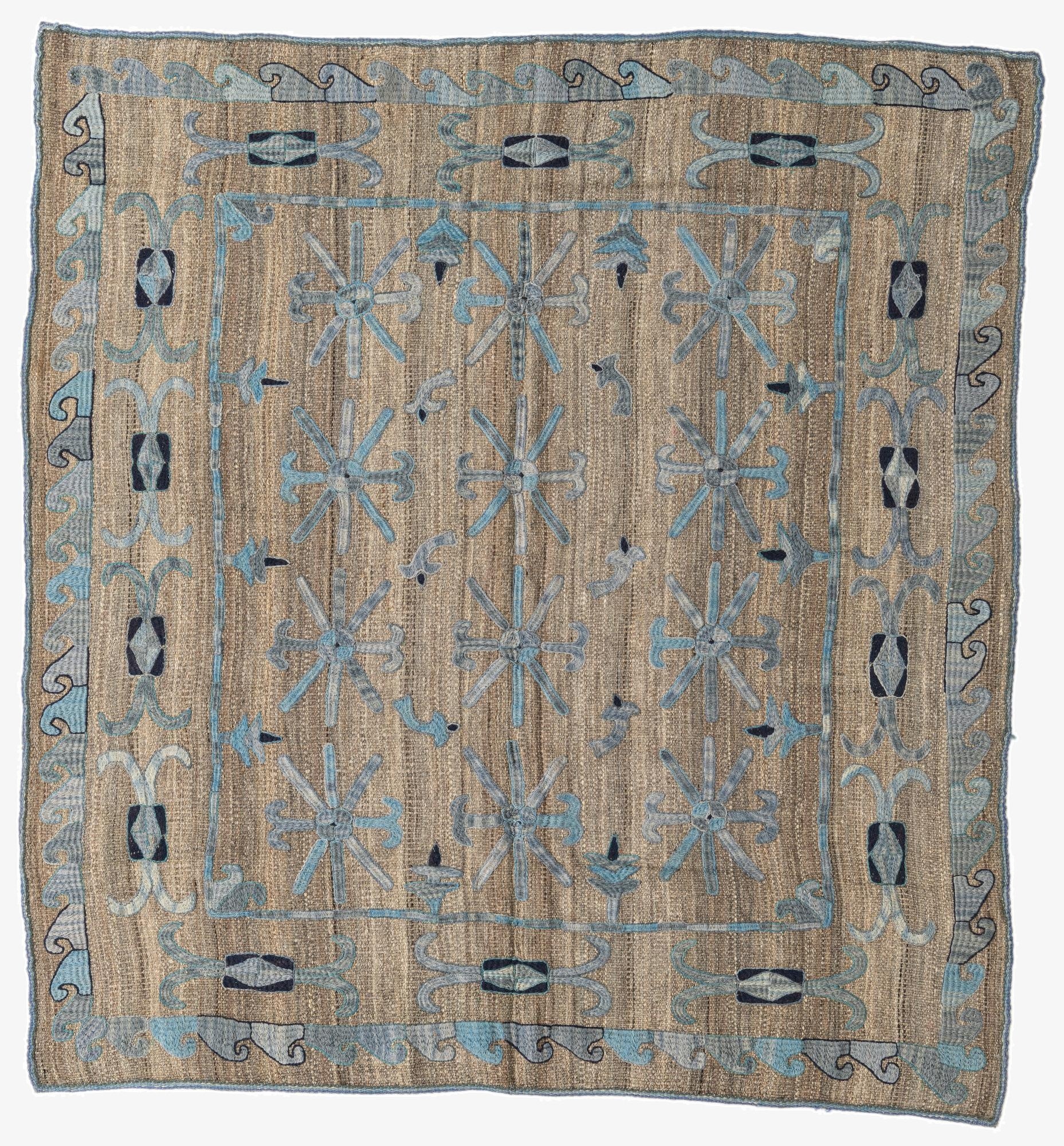  5' 9 x 6' 2  Hand Woven Kilim Suzani Wool Square Rug