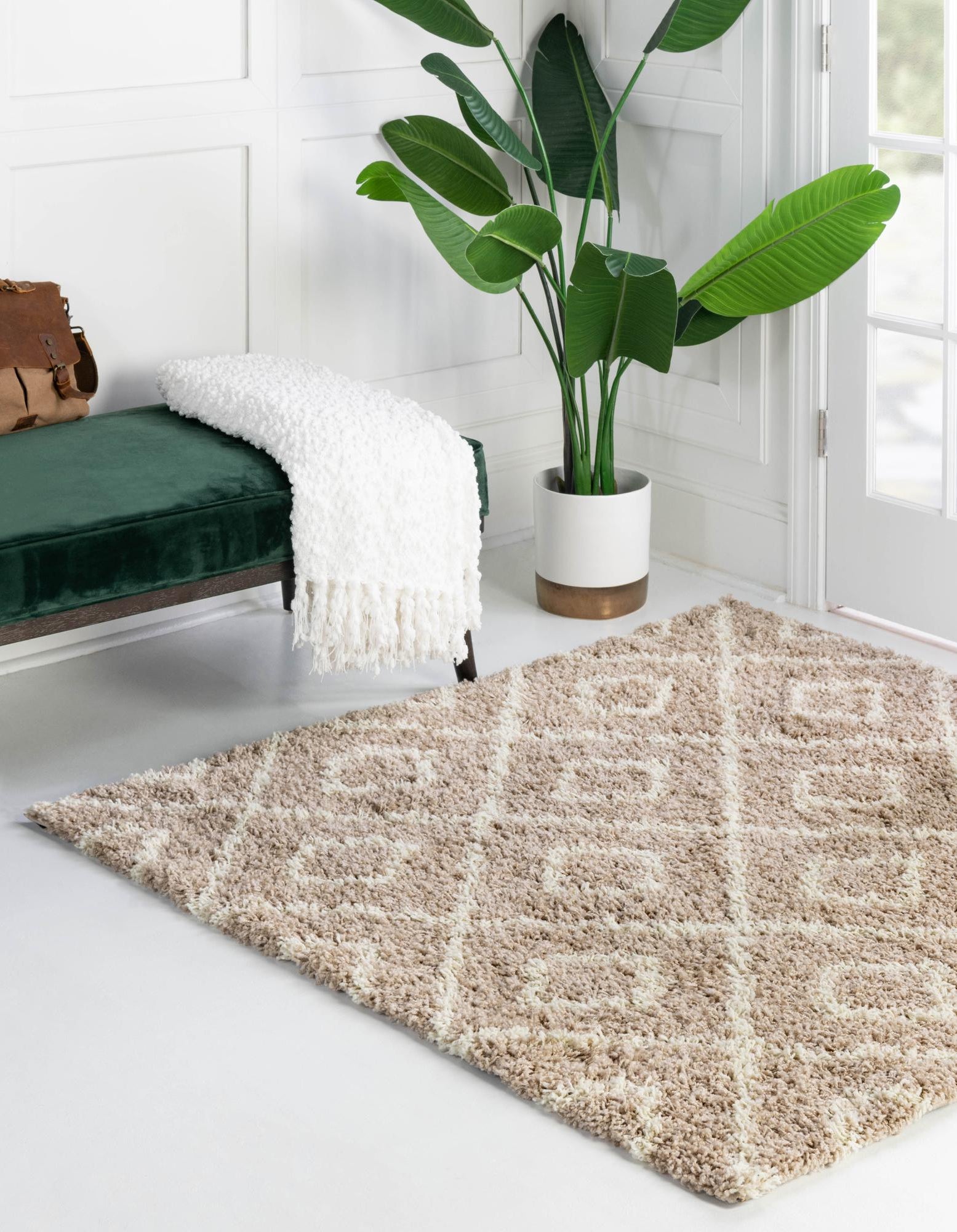 Light Brown 6' x 6' Lattice Shag Square Rug | Rugs.com