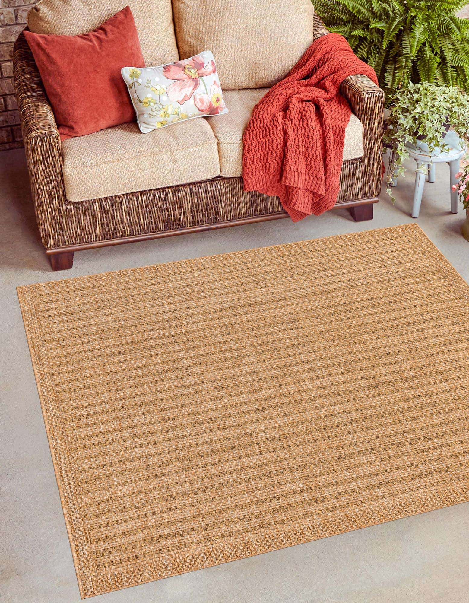 Light Brown 6' x 6' Border Indoor / Outdoor Square Rug | Rugs.com