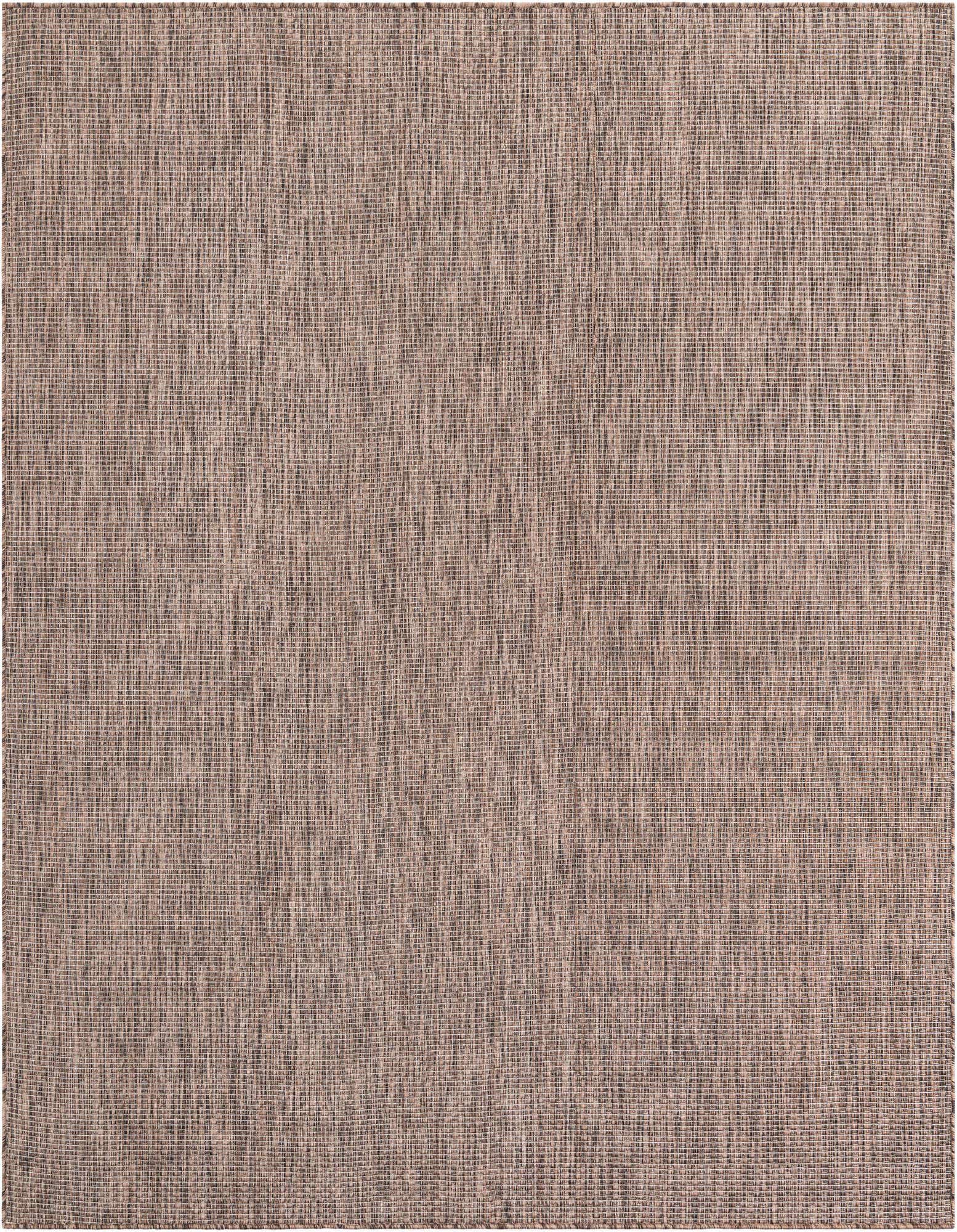 A 7' 10 x 7' 10 square brown and tan flatweave rug with a subtle textured pattern, suitable for indoor or outdoor use.