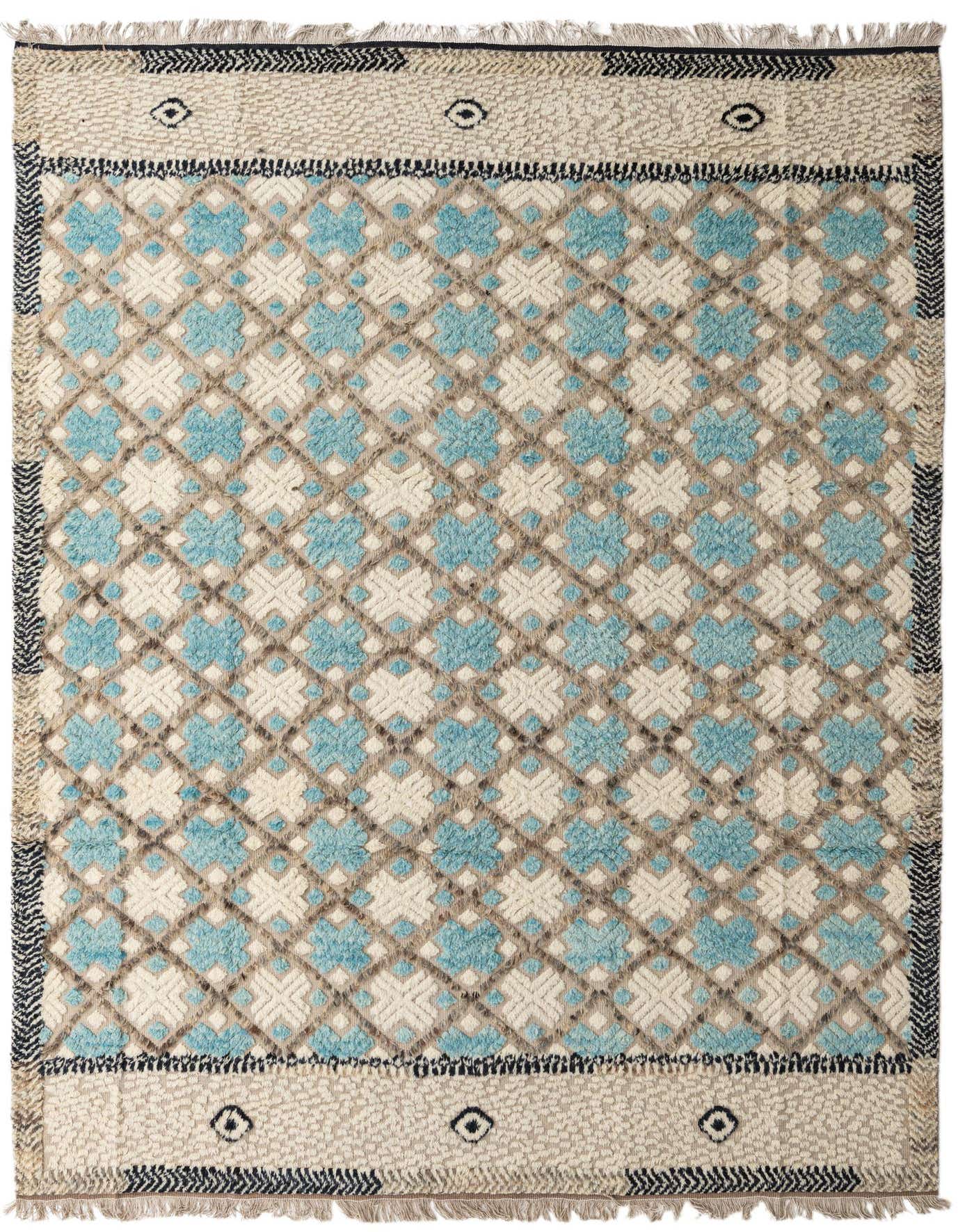 A 9x12 rectangular Darya rug with a modern abstract pattern in gray, silver, and light blue, featuring a high pile.