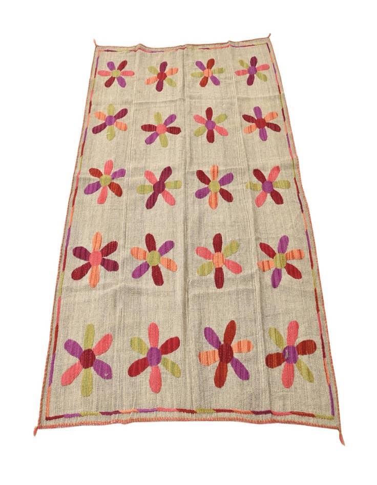 Detail image of  3' 11 x 5' 4  Hand Woven Kilim Suzani Wool Rug