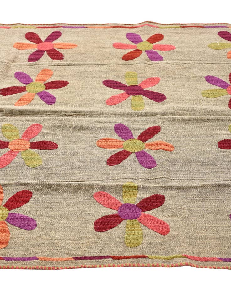 Detail image of  3' 11 x 5' 4  Hand Woven Kilim Suzani Wool Rug