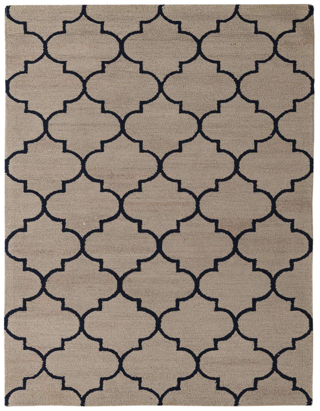 A 5x8 rectangular Luna rug by Rugs.com, featuring a modern gray trellis pattern with a high pile, perfect for a living room.
