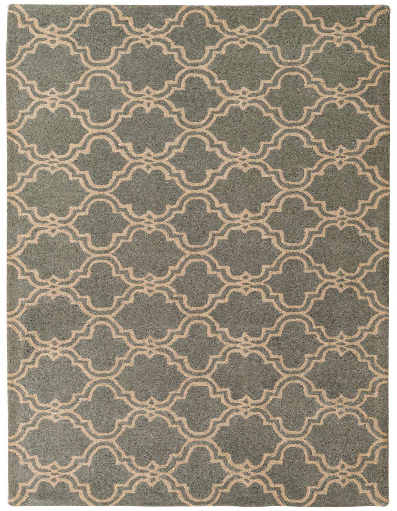 A 5x8 rectangular Luna rug by Rugs.com with a modern abstract pattern in gray and beige, featuring a high pile.