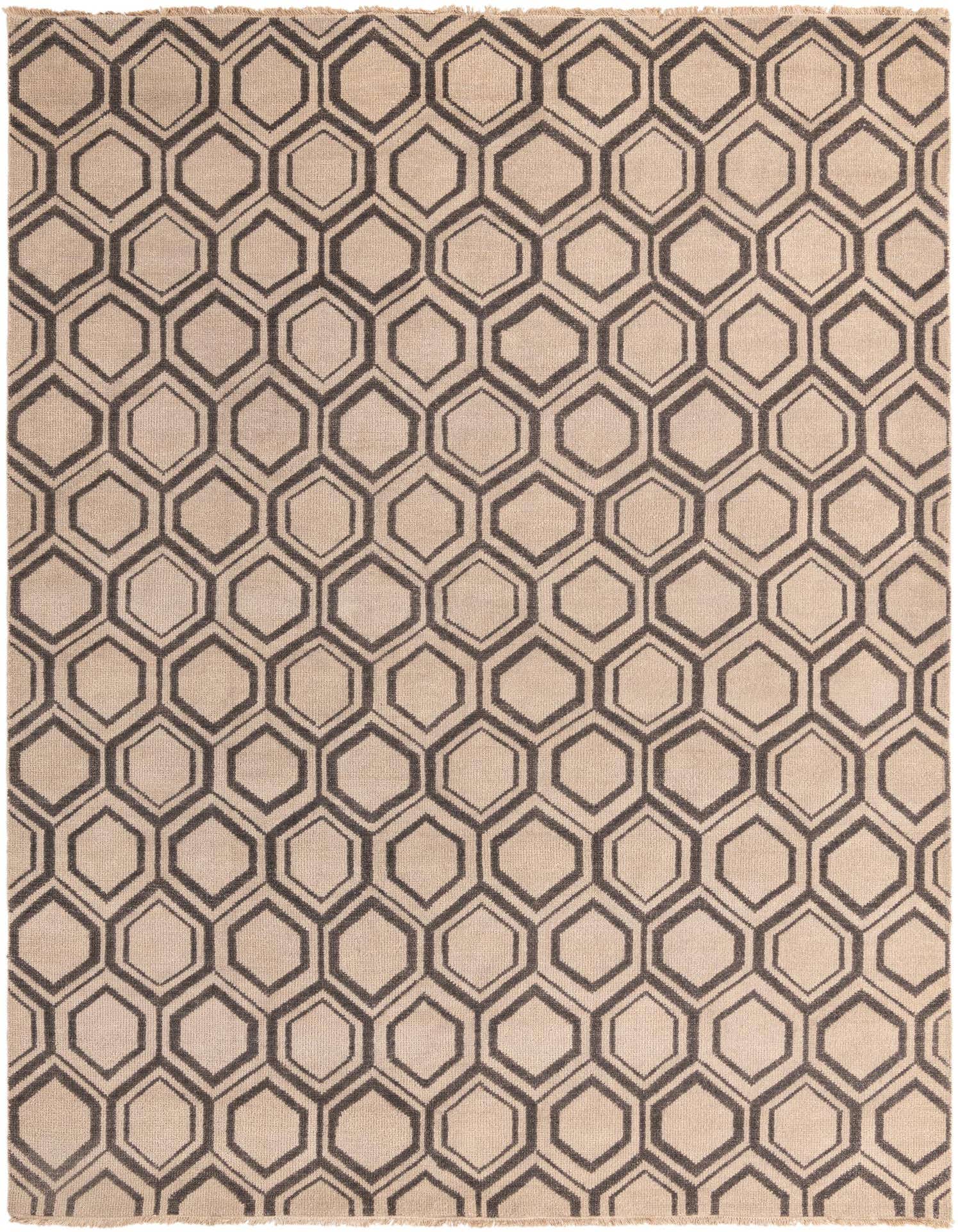 A 9x12 rectangular Luna rug from Rugs.com, featuring a modern gray hexagonal pattern on a light beige background, suitable for a living room.