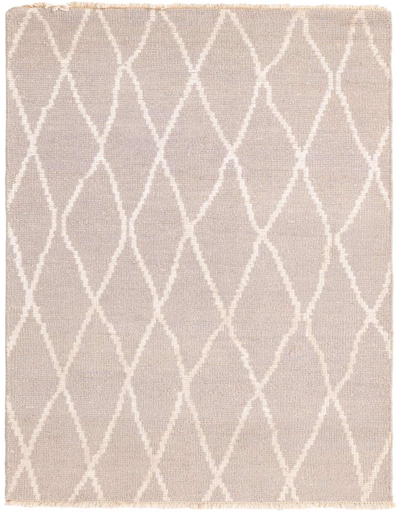 A 4x6 rectangular gray modern area rug with a subtle off-white diamond pattern and fringed edges.