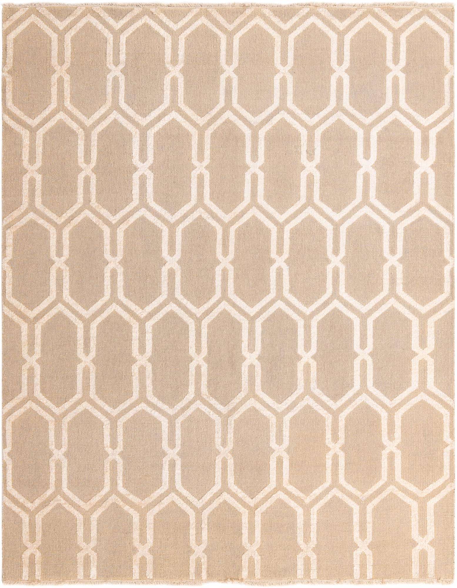 A rectangular 8x10 Luna Collection rug from Rugs.com featuring a modern geometric pattern in light gray and beige tones.