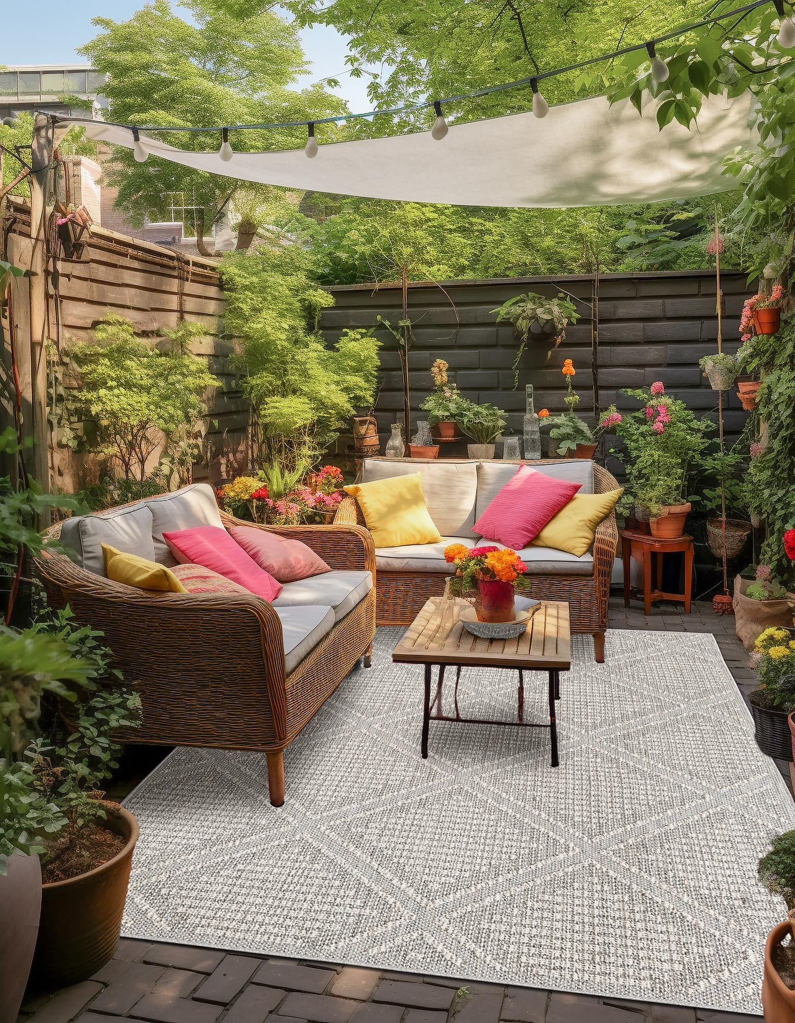 Light Gray 6' 1 x 9' Lattice Indoor / Outdoor Rug | Rugs.com