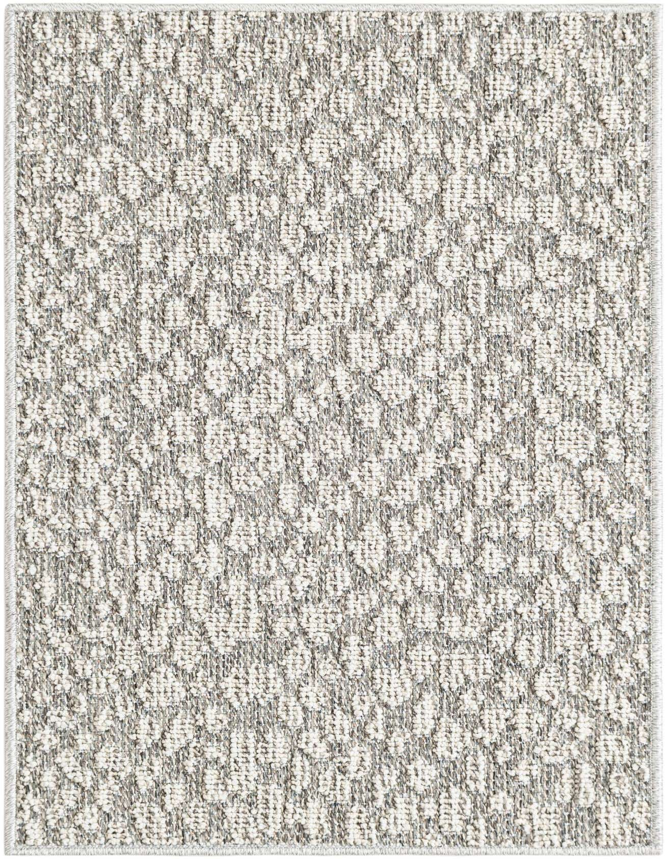 A 2x3 rectangular gray and silver modern abstract rug with a textured medium pile, suitable for indoor or outdoor use.