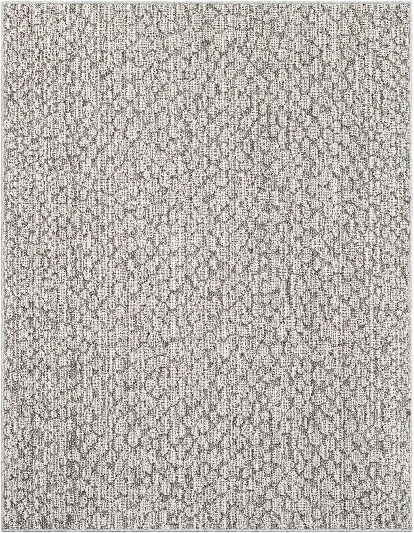 A 4x6 rectangular gray and silver modern abstract rug, suitable for indoor or outdoor use.