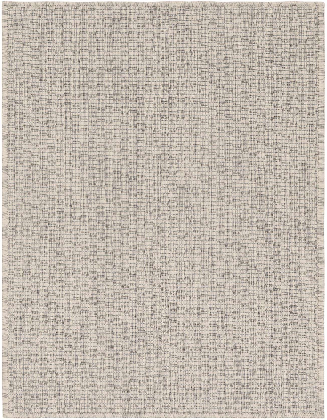 A 2x3 rectangular gray and silver modern flatweave rug with a subtle textured pattern, suitable for indoor or outdoor use.