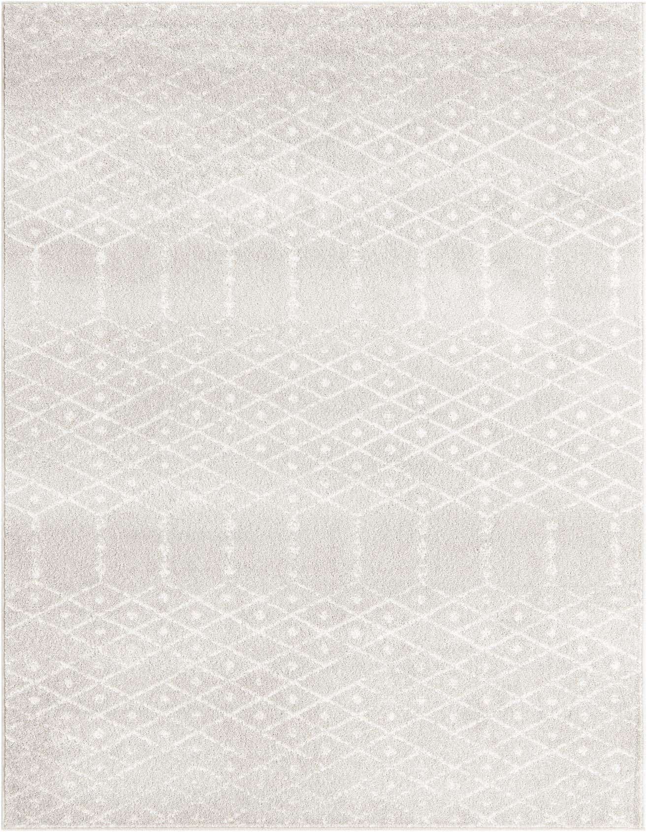 A 5x8 rectangular gray Paxon Trellis rug with a subtle tribal geometric pattern, suitable for a living room.