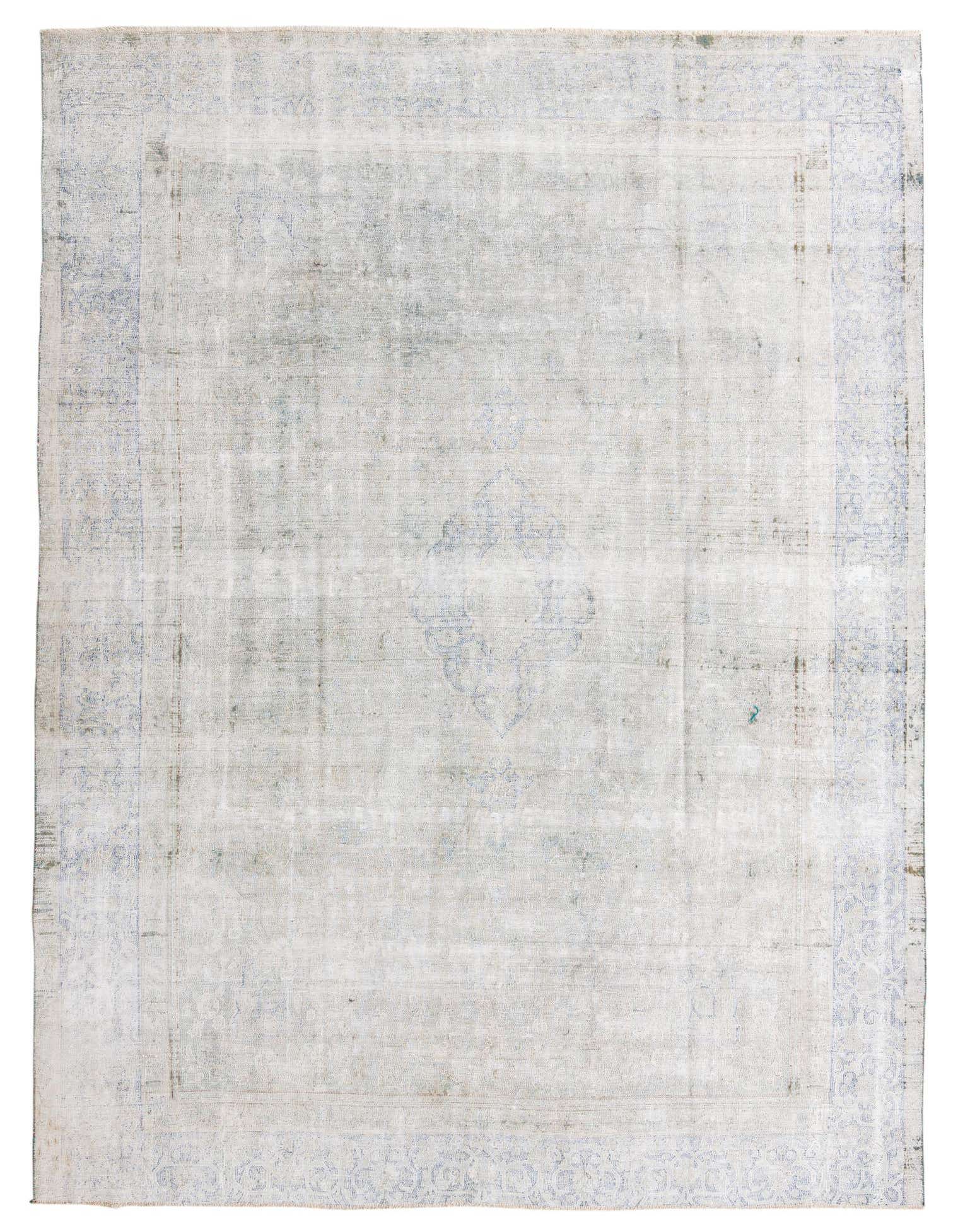 A 9x12 rectangular gray area rug with a faded Persian-style pattern and a subtle blue border.