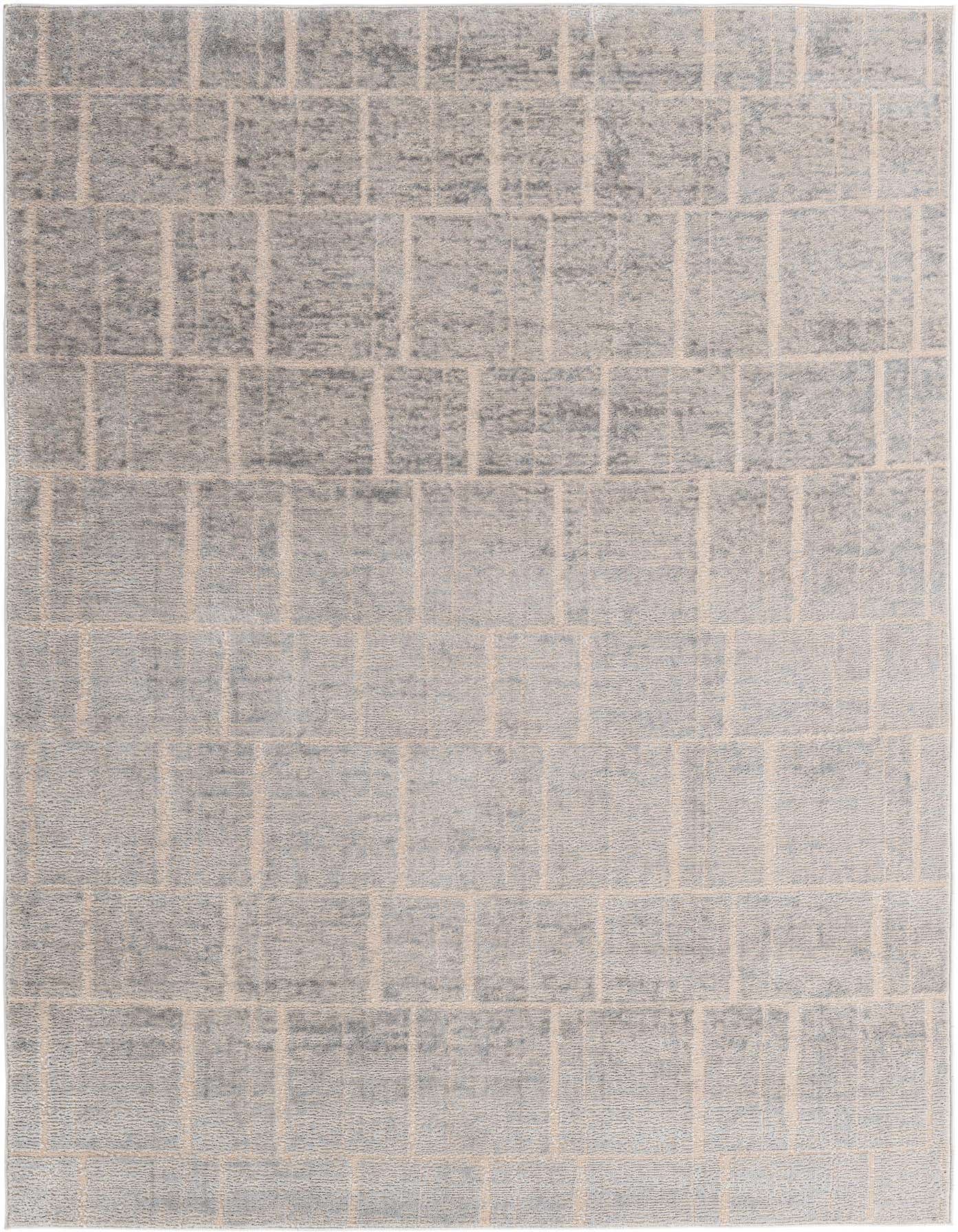 A 5x7 rectangular modern gray area rug with a subtle distressed grid pattern in lighter gray tones.