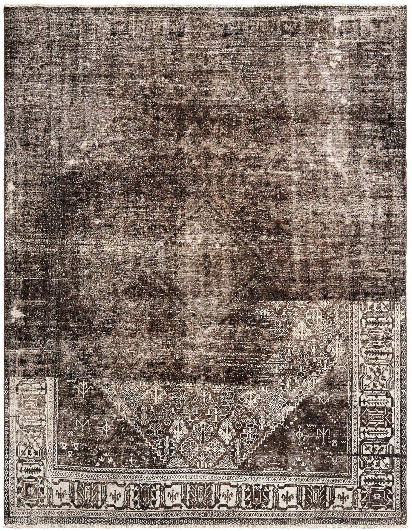 A rectangular 8x10 gray Persian area rug with a distressed vintage look and intricate traditional patterns.