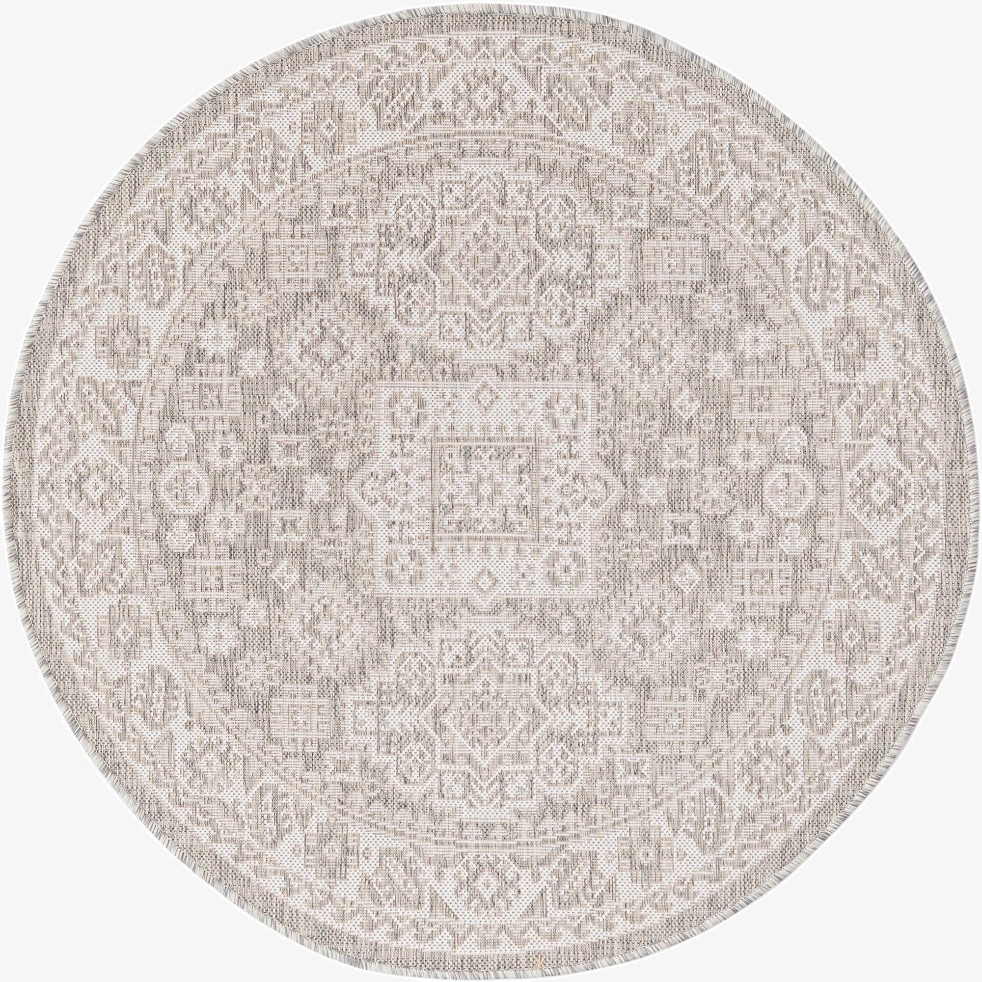  4' x 4'  Washable Aztec Indoor / Outdoor Round Rug