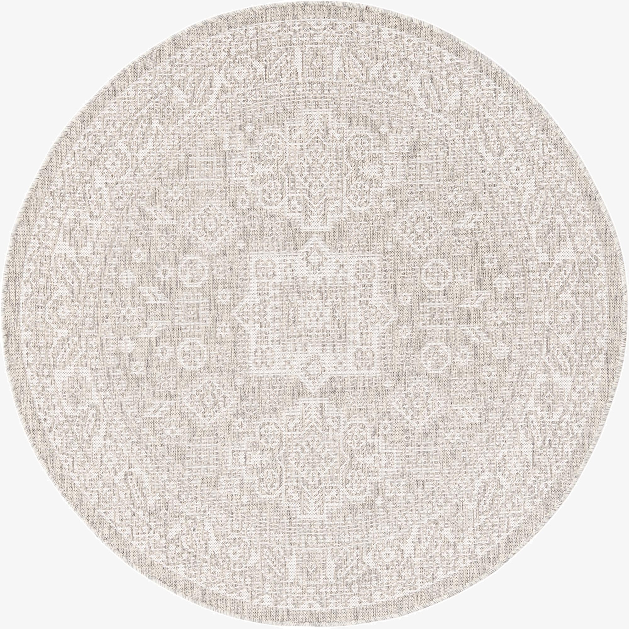  5' 3 x 5' 3  Washable Aztec Indoor / Outdoor Round Rug