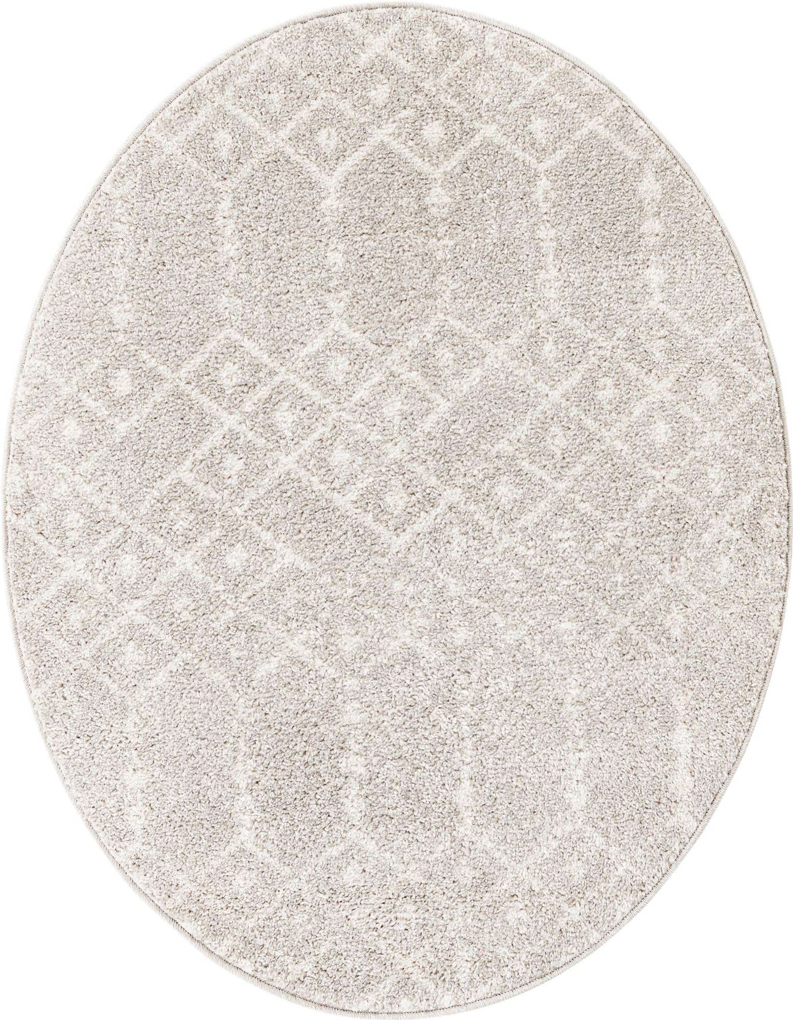 A 3' round gray tribal trellis rug with a subtle geometric pattern, suitable for various indoor spaces.