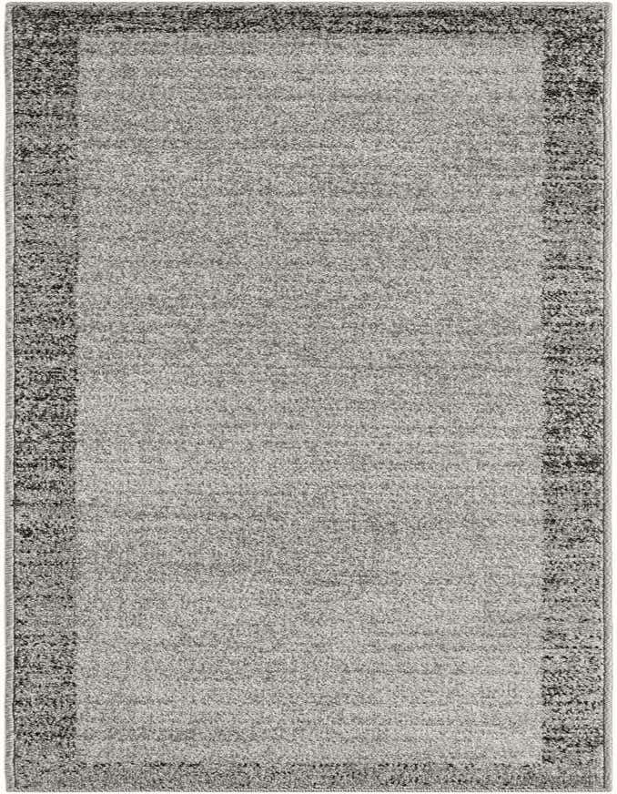 A 6 ft runner rug in shades of gray with a subtle border, ideal for a modern hallway or kitchen.