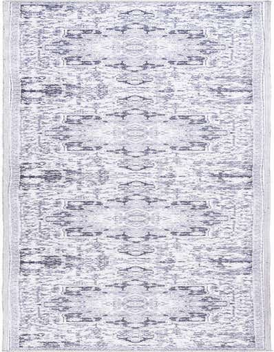 A 10 ft gray runner rug with a distressed traditional medallion pattern, ideal for a hallway.