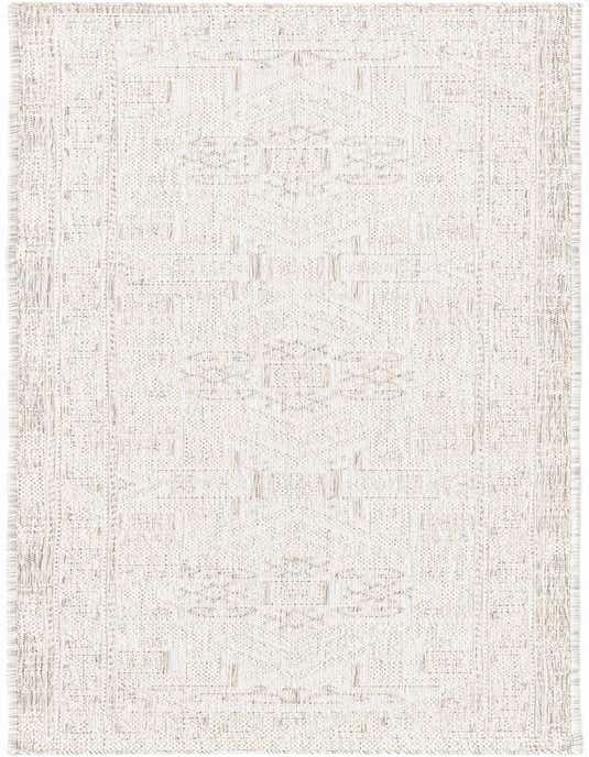 A gray and silver Southwestern runner rug with a subtle tribal pattern, perfect for a hallway or kitchen.