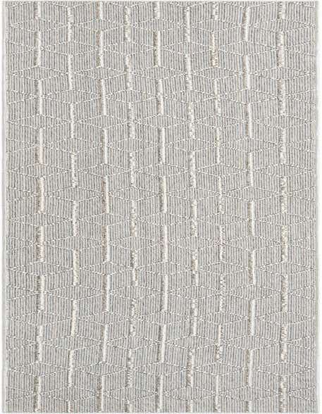 A 12 ft gray runner rug with a modern trellis pattern, suitable for a hallway or patio.