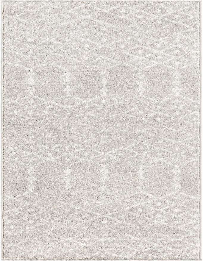 A 6 ft runner rug with a gray tribal trellis pattern on a lighter gray background, suitable for a hallway or kitchen.