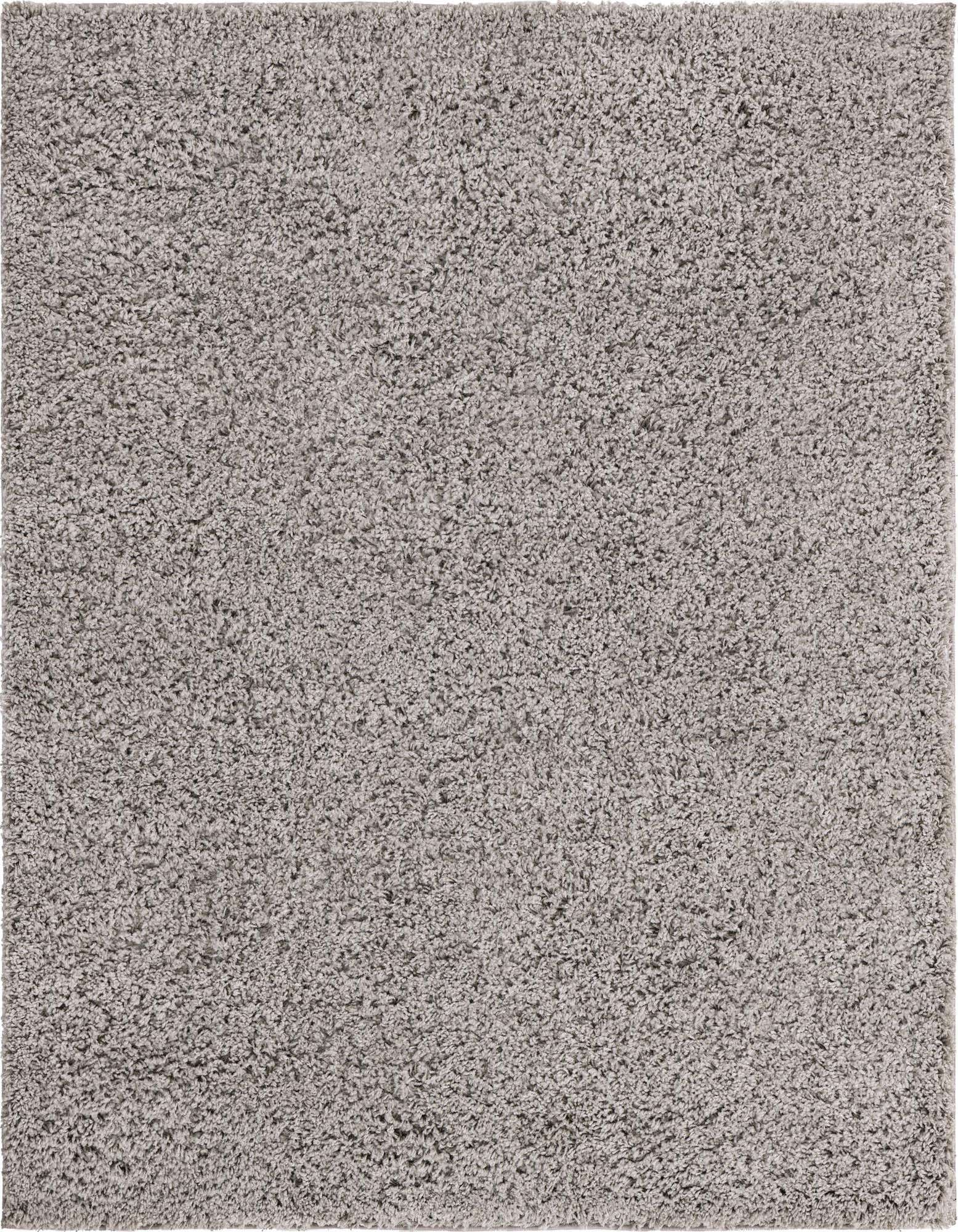 A 5'x5' square gray shag rug with a textured, plush pile, ideal for a modern living room or bedroom.