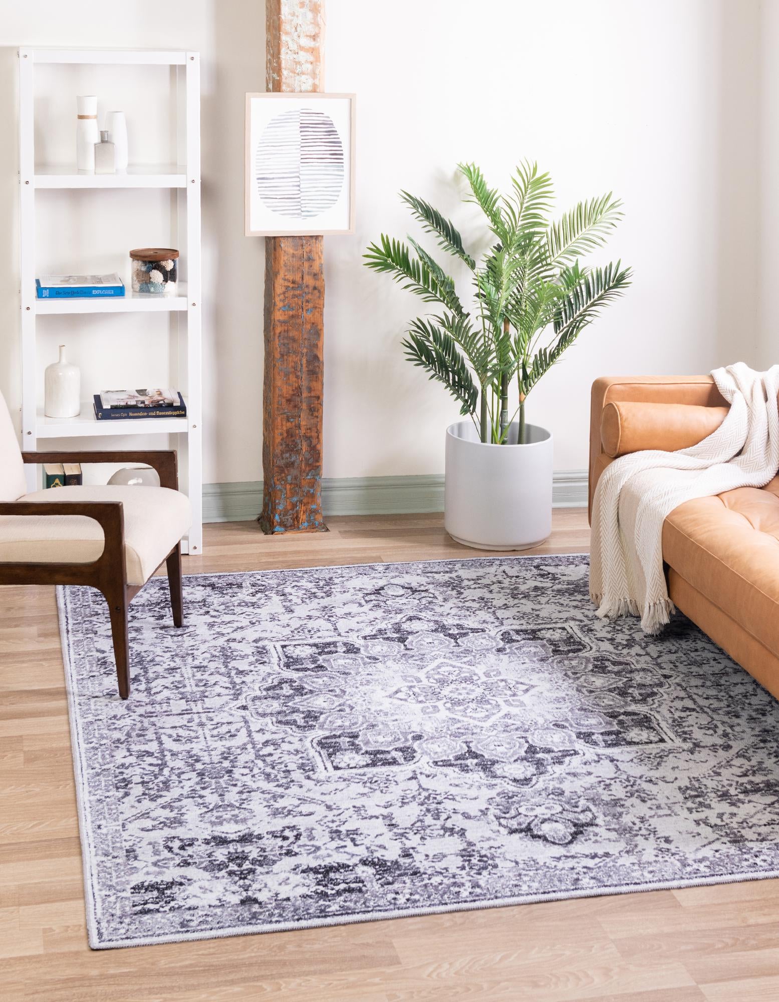 Light Gray 5' 3 x 5' 3 Washable Francesca Square Rug | Rugs.com