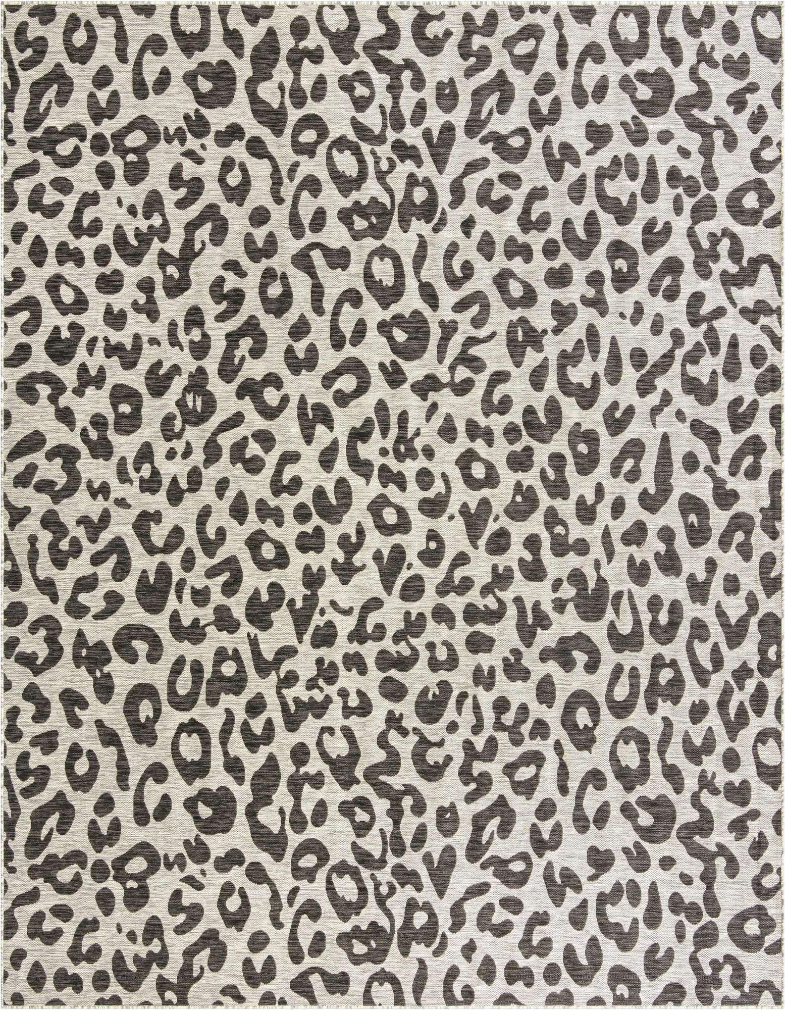 A 10' 8 x 10' 8 square gray modern rug with a subtle leopard print pattern, suitable for indoor or outdoor use.