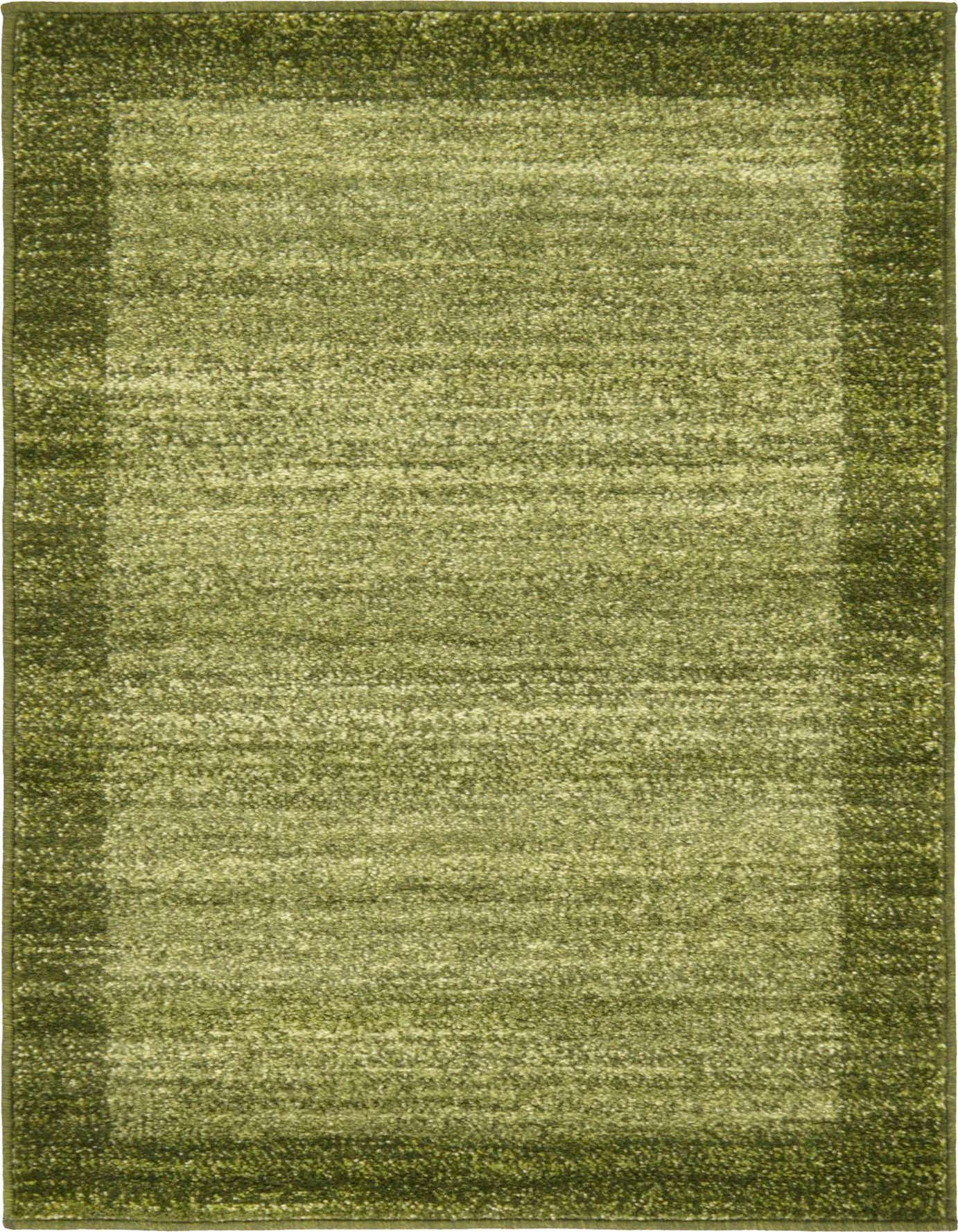 A 2x3 rectangular Rugs.com Angelica rug in varying shades of green, featuring a solid contemporary design with a darker border.