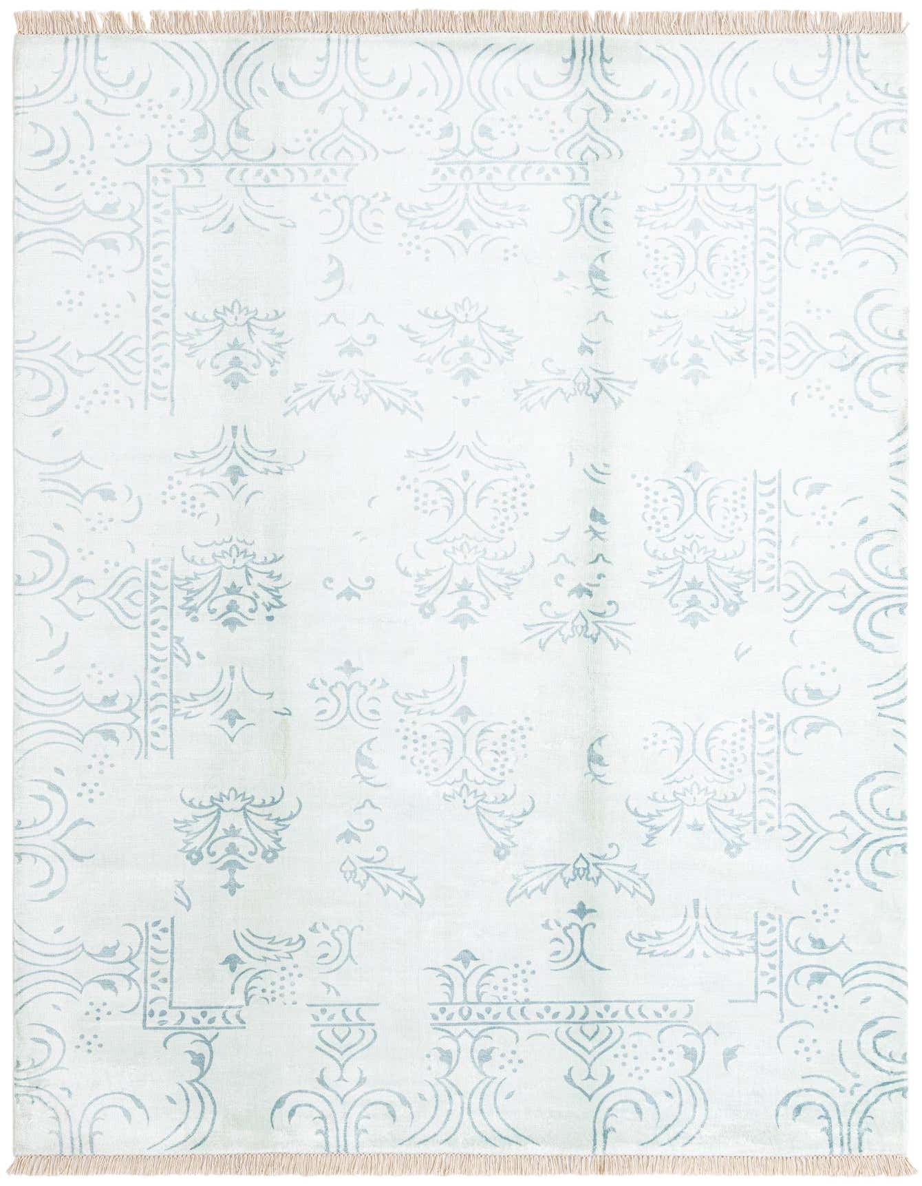 A 5x8 rectangular Darya rug in light green with a subtle modern pattern and short fringe.