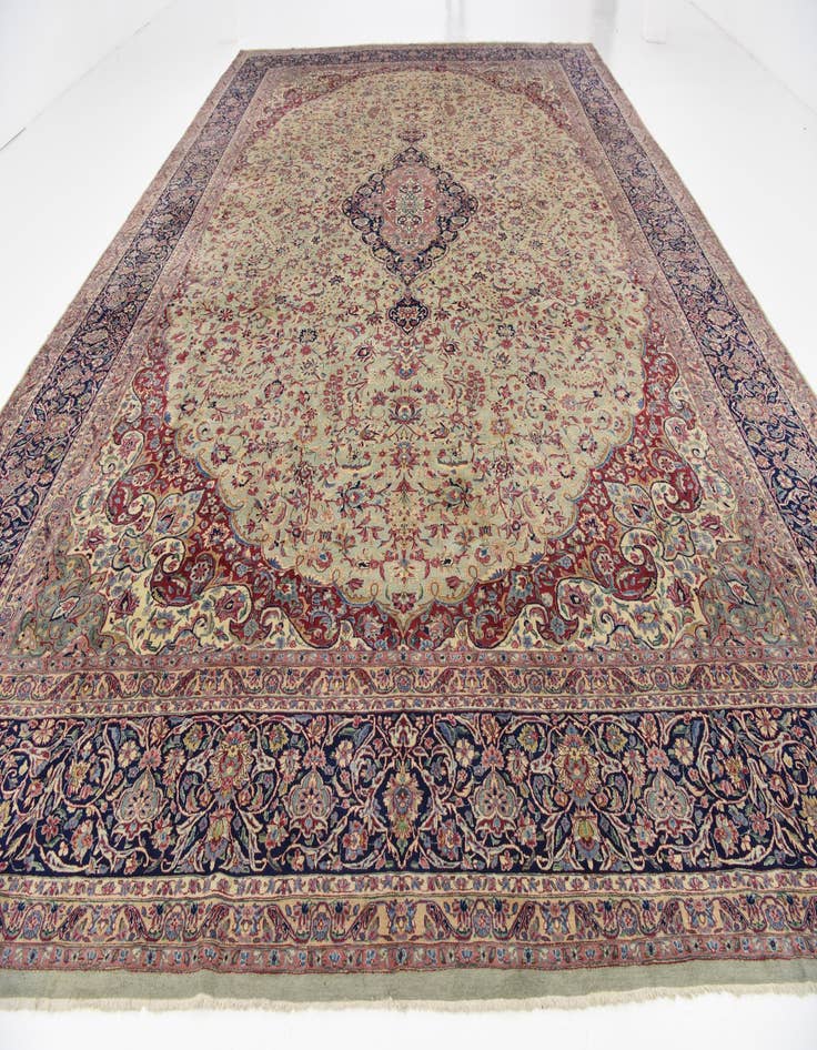 Detail image of  12' 11 x 19' 2  Hand Knotted Kerman Persian Rug